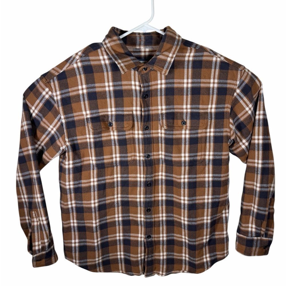 American Eagle Outfitters Brown and Navy Plaid Button-Down Shirt